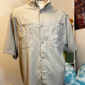 Columbia PFG Beige Short Sleeve Fishing Shirt Vented Mesh Lined Men’s XL